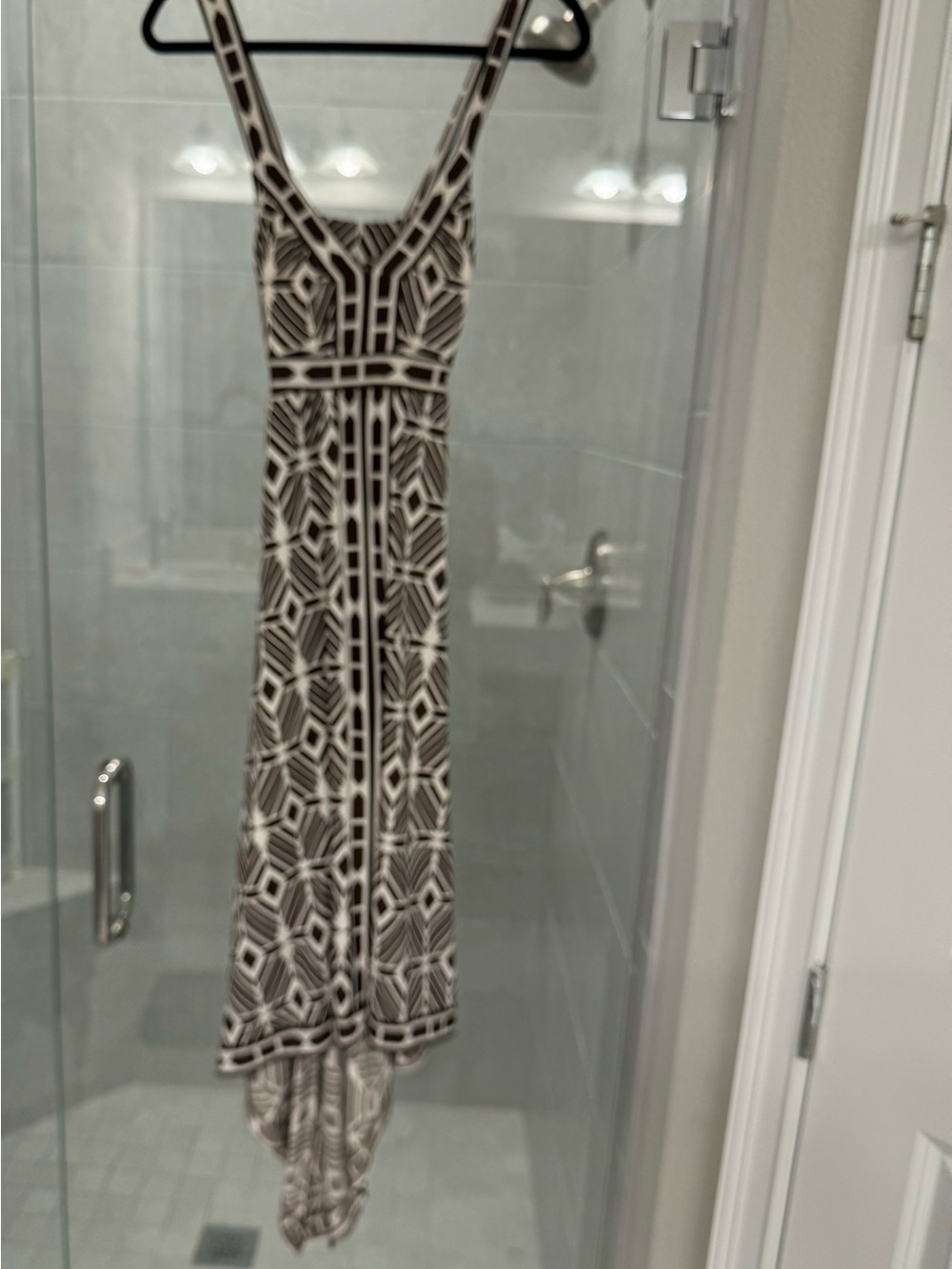 INC International Concepts Brown & Cream Geometric Maxi Dress